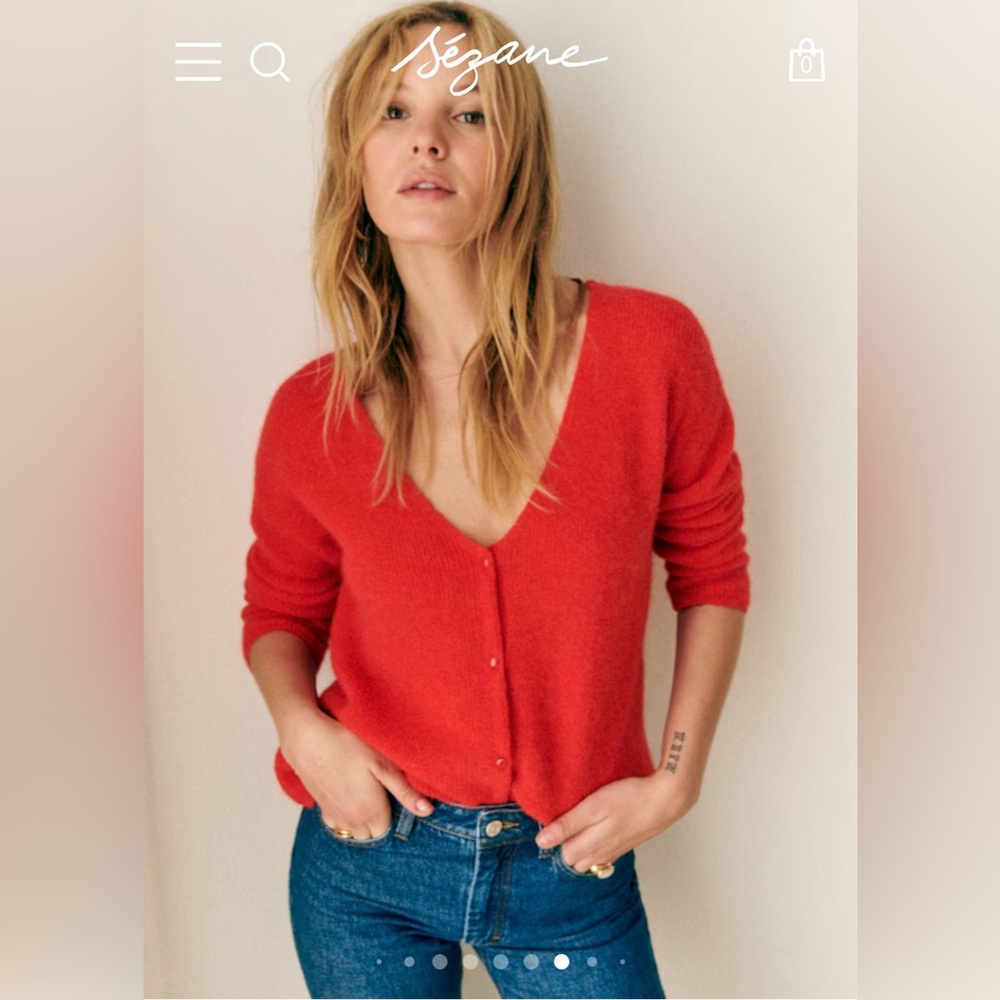 Sezane Barry Cardigan Sweater in Red Size Small EUC Sold Out